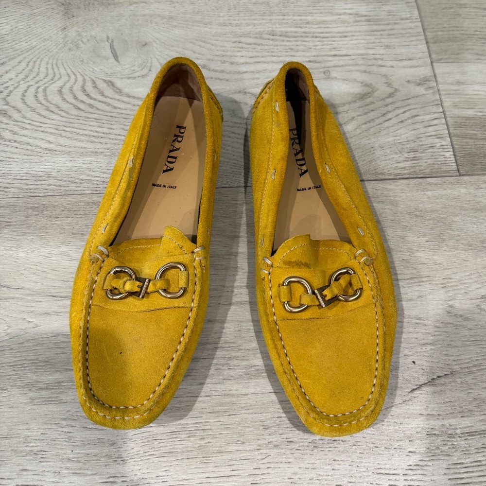 Prada Yellow Leather Slip on Loafers